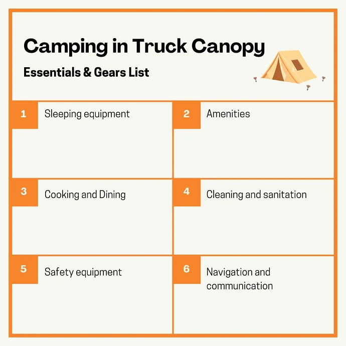 Camping in truck canopy essentials and gears list